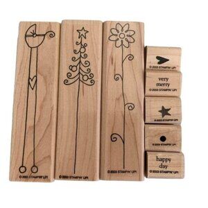 Stampin Up Nice & Narrow Rubber Stamp Set Wood Mounted Craft 2003 Holiday Floral